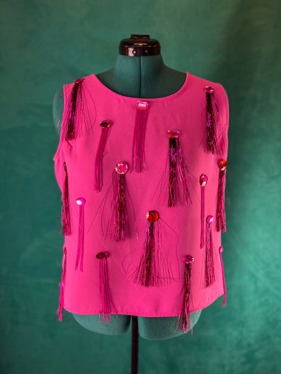 Pink Party Fringe Tank Top - Size L/16