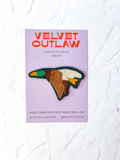 Duck Chain Stitch Iron On Patch - Left Facing Wings Down