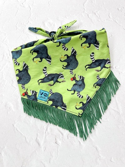 Silly Raccoons Fringe Dog Bandana