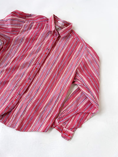 Red and Blue Stripe Button Up S/M