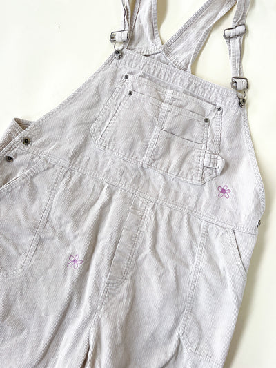 Cream Corduroy Chain Stitched Overalls Plus Size 3X