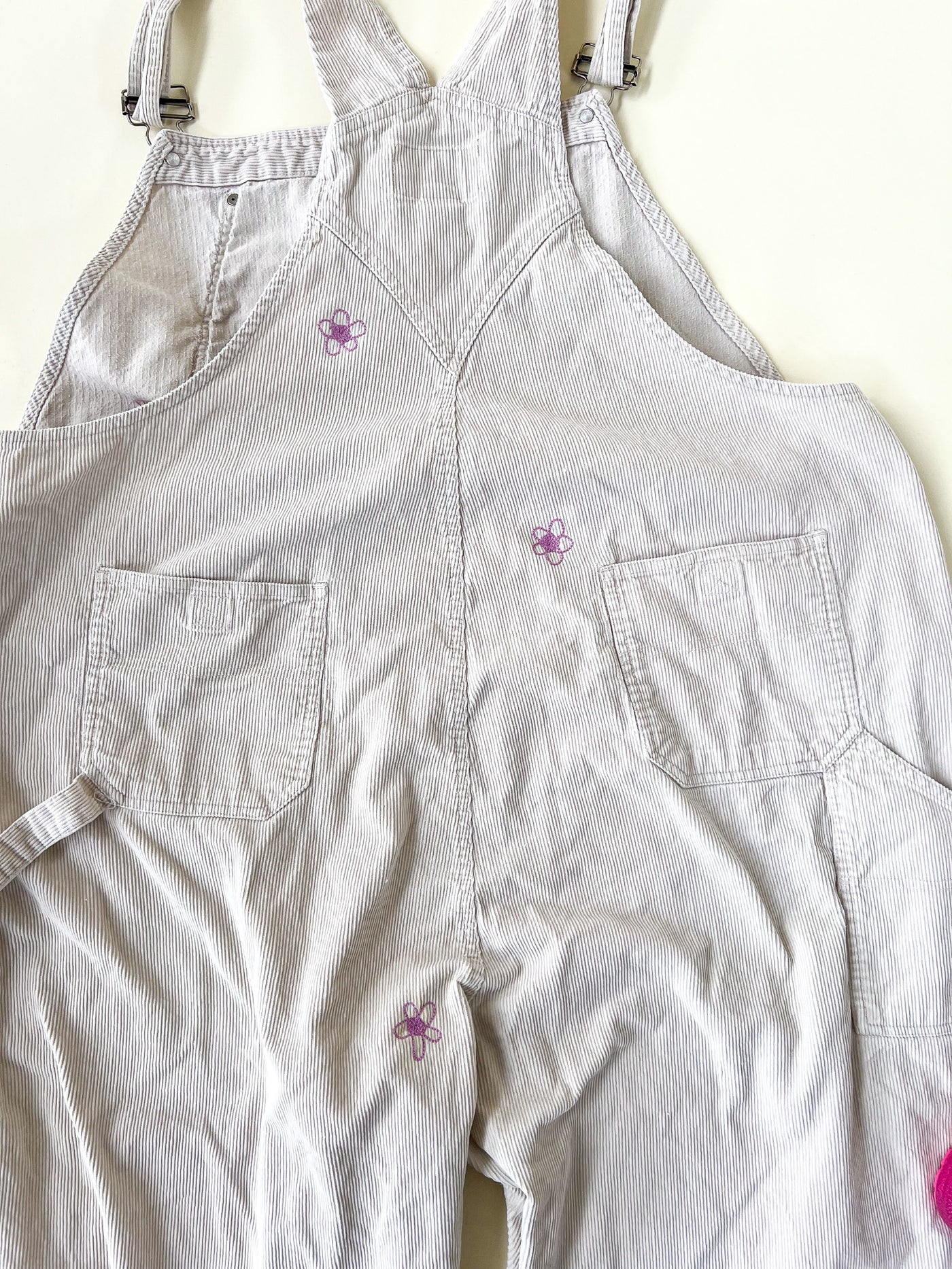 Cream Corduroy Chain Stitched Overalls Plus Size 3X