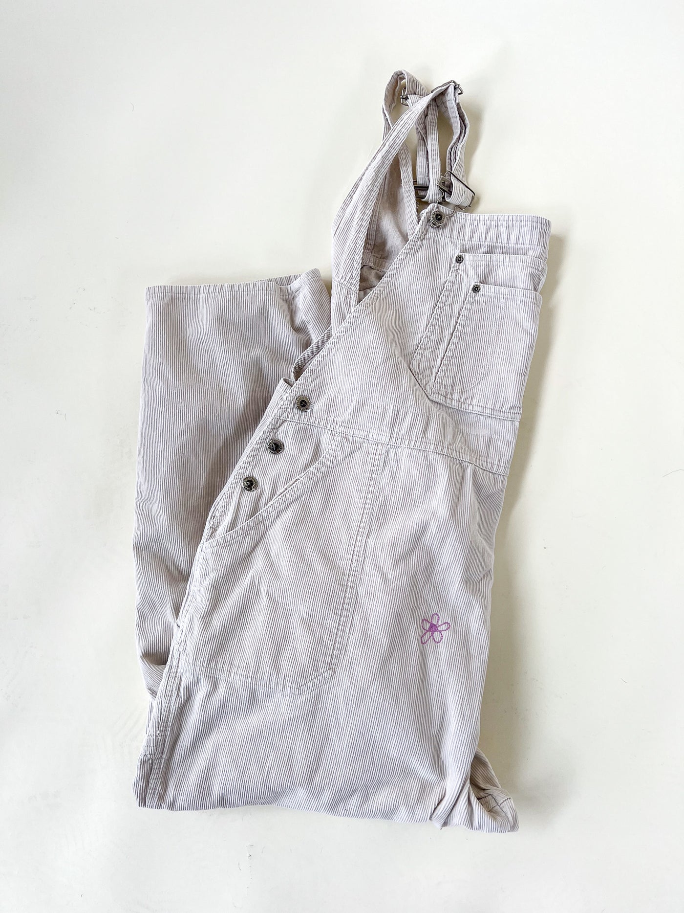 Cream Corduroy Chain Stitched Overalls Plus Size 3X