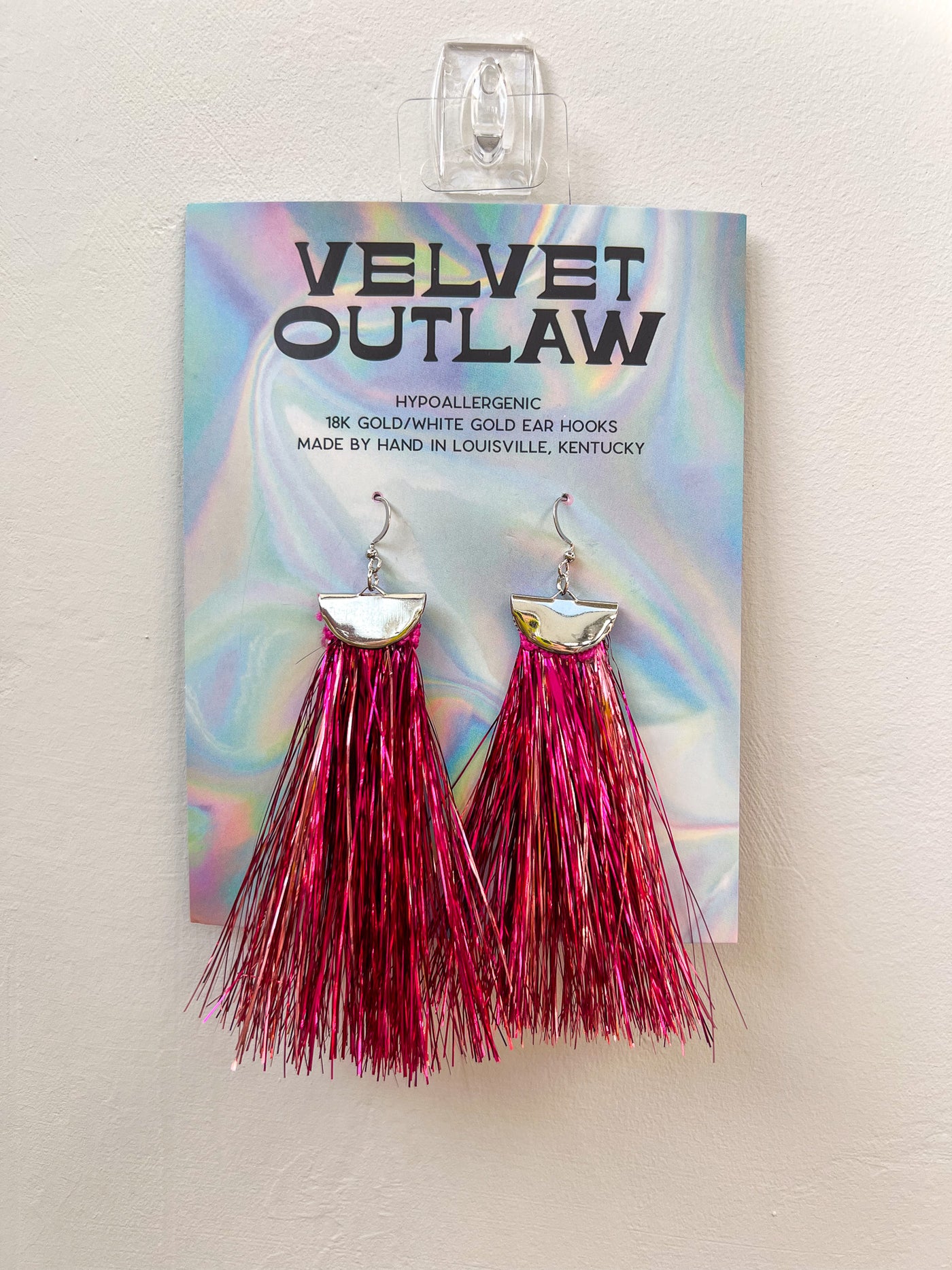 Pink Metallic Tinsel Tassel Earrings - Medium