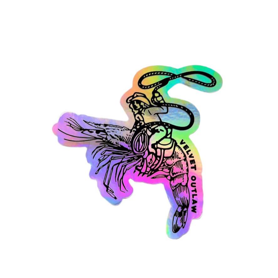 Holographic Shrimp Cowgirl Sticker