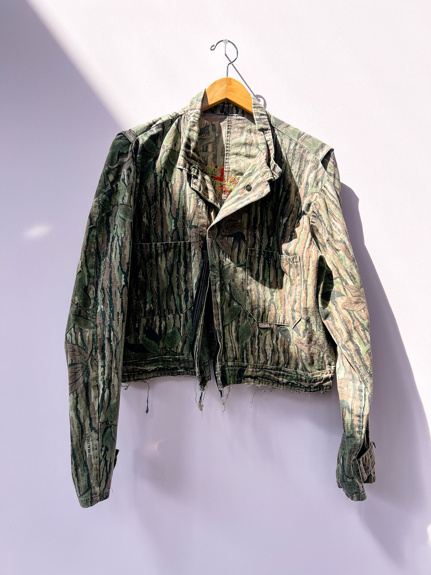 Fish Out Of Water Chain Stitch Upcycle Camo Crop Jacket L