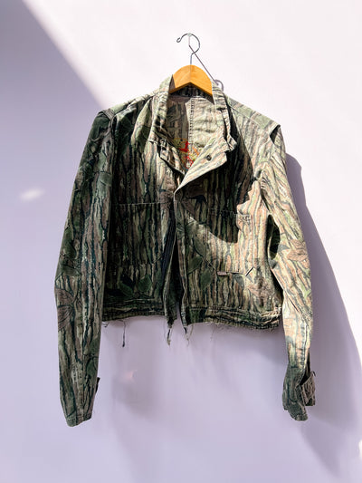 Fish Out Of Water Chain Stitch Upcycle Camo Crop Jacket L