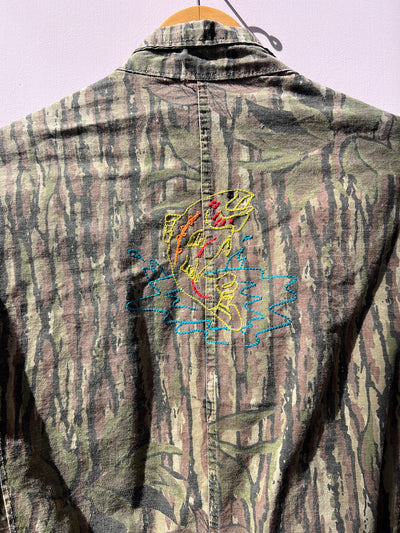 Fish Out Of Water Chain Stitch Upcycle Camo Crop Jacket L