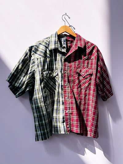 Two Tone Reworked Western Pearl Snap Shirt XL