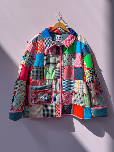 Quilted Jacket - Pink Multicolored Size 2X