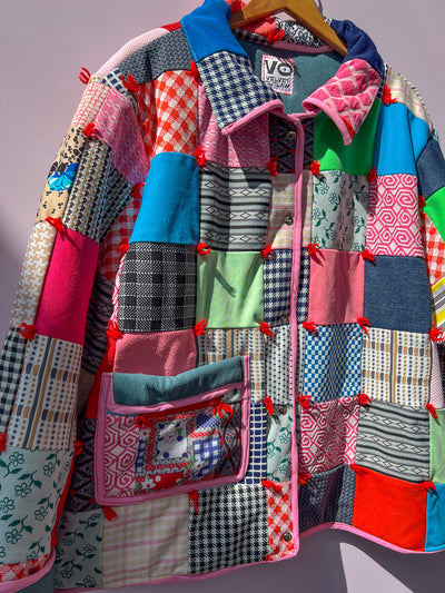 Quilted Jacket - Pink Multicolored Size 2X