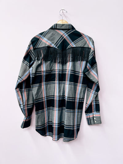 Plaid Fringe Pearl Snap Size M