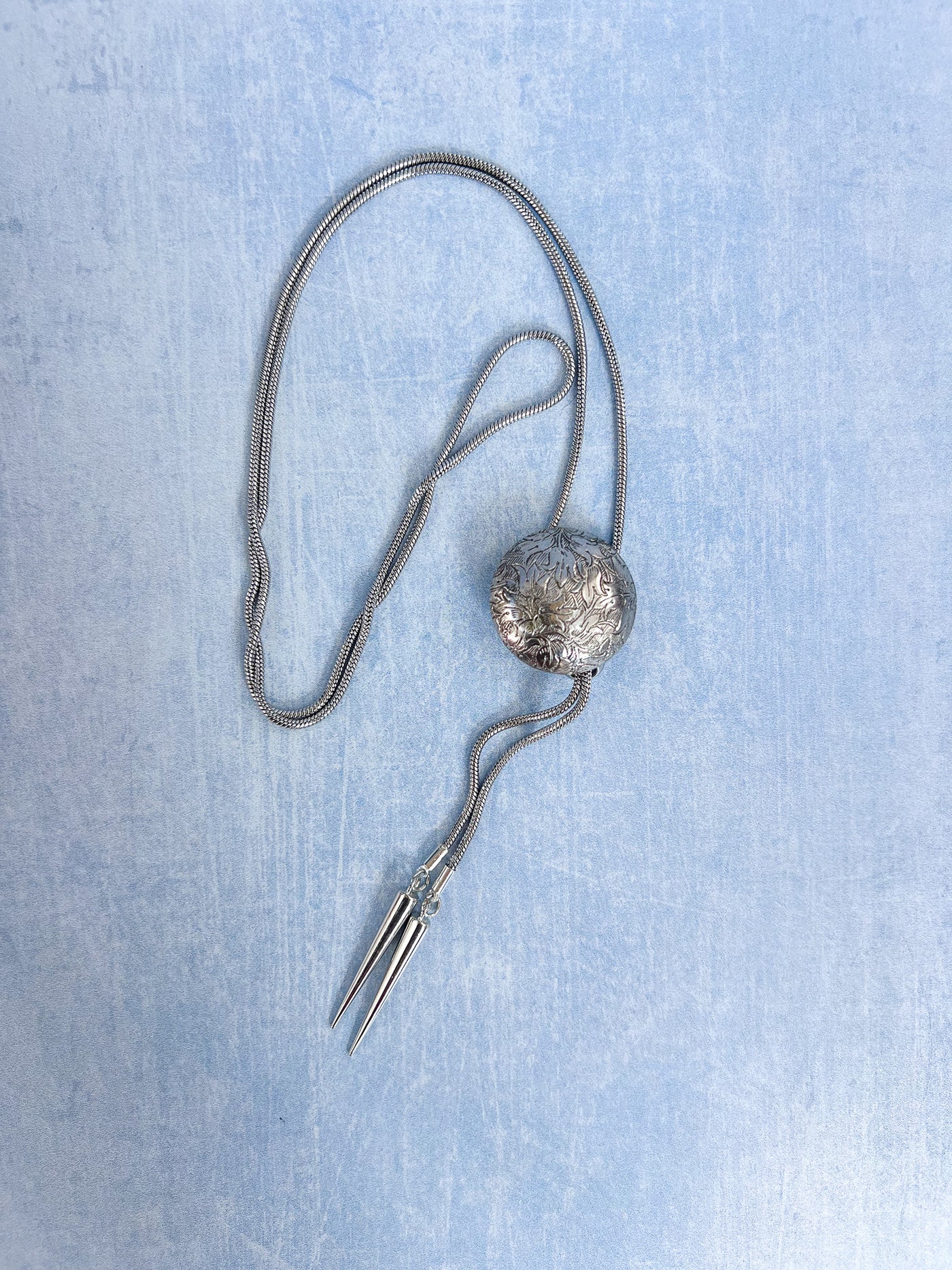 Silver Etched Floral Bolo Tie