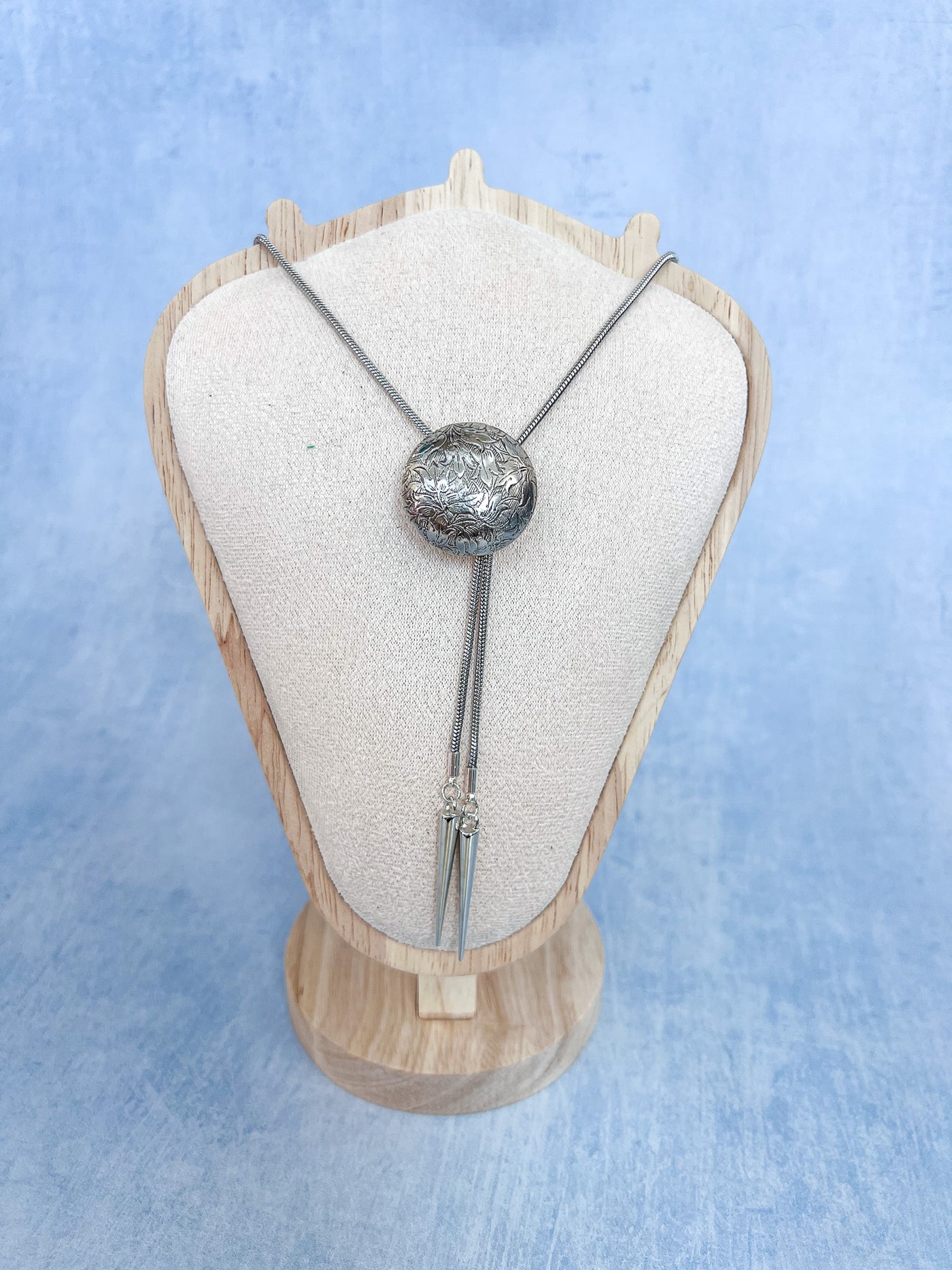 Silver Etched Floral Bolo Tie