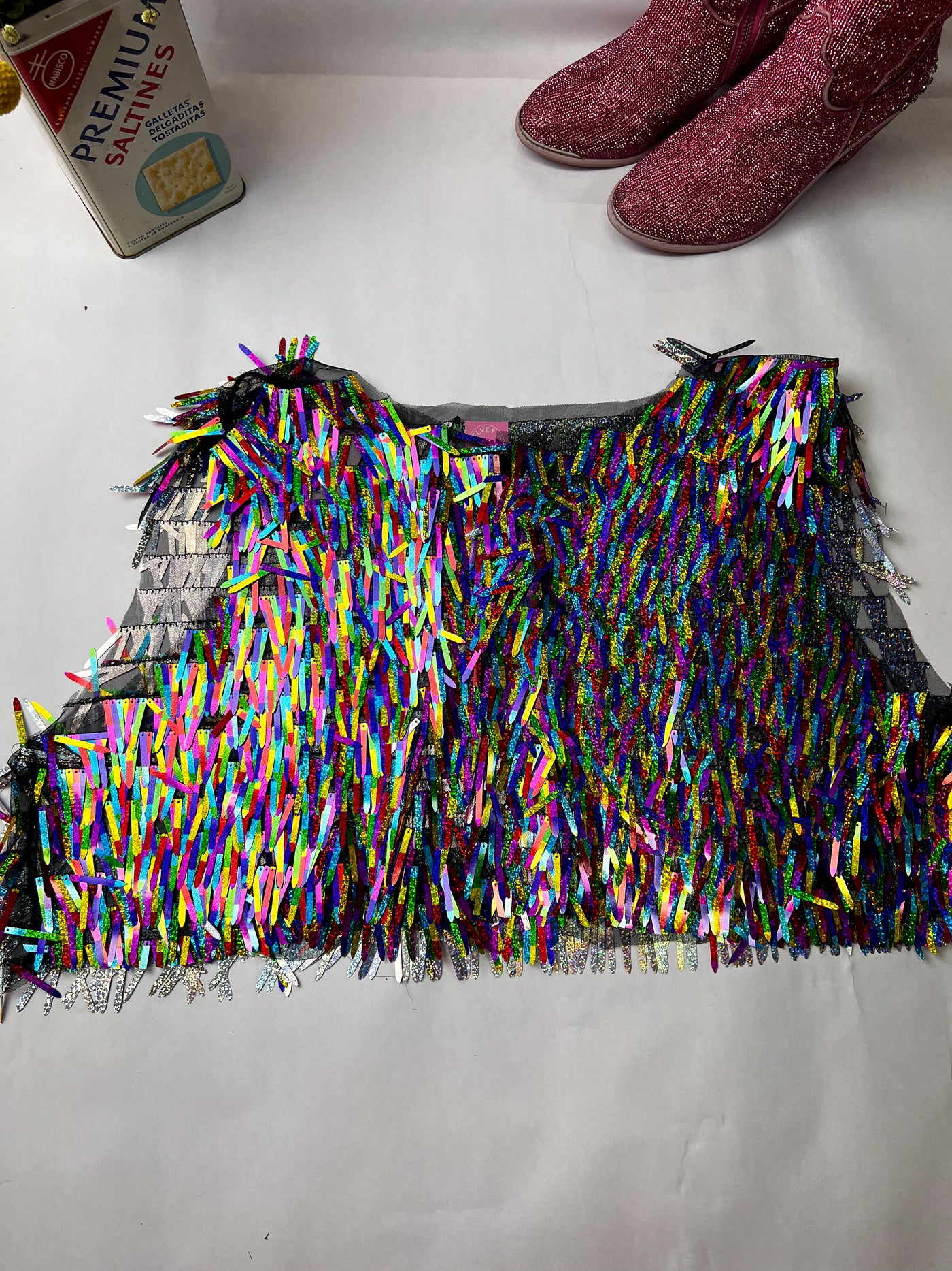 Multicolor Fringe Sequin Party Vest (Size M-XL)