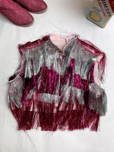 Pink and Silver Metallic Fringe Vest (Size S/M)