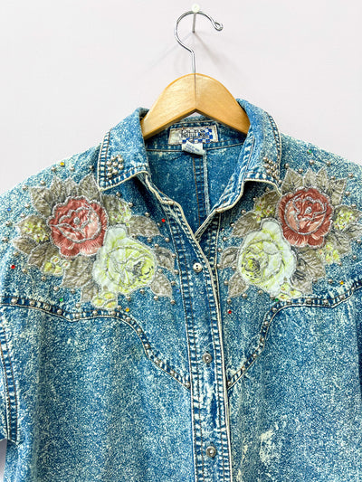 Acid Wash Denim Western Shirt - Medium