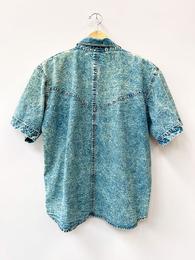 Acid Wash Denim Western Shirt - Medium