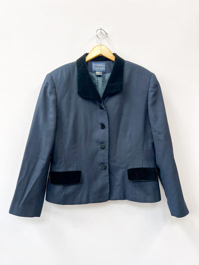 Navy Bar Blazer with Black Velvet Collar - Large