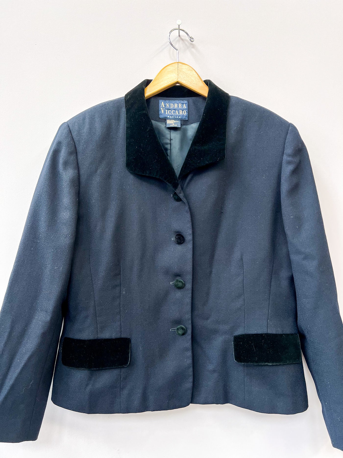 Navy Bar Blazer with Black Velvet Collar - Large