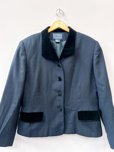 Navy Bar Blazer with Black Velvet Collar - Large