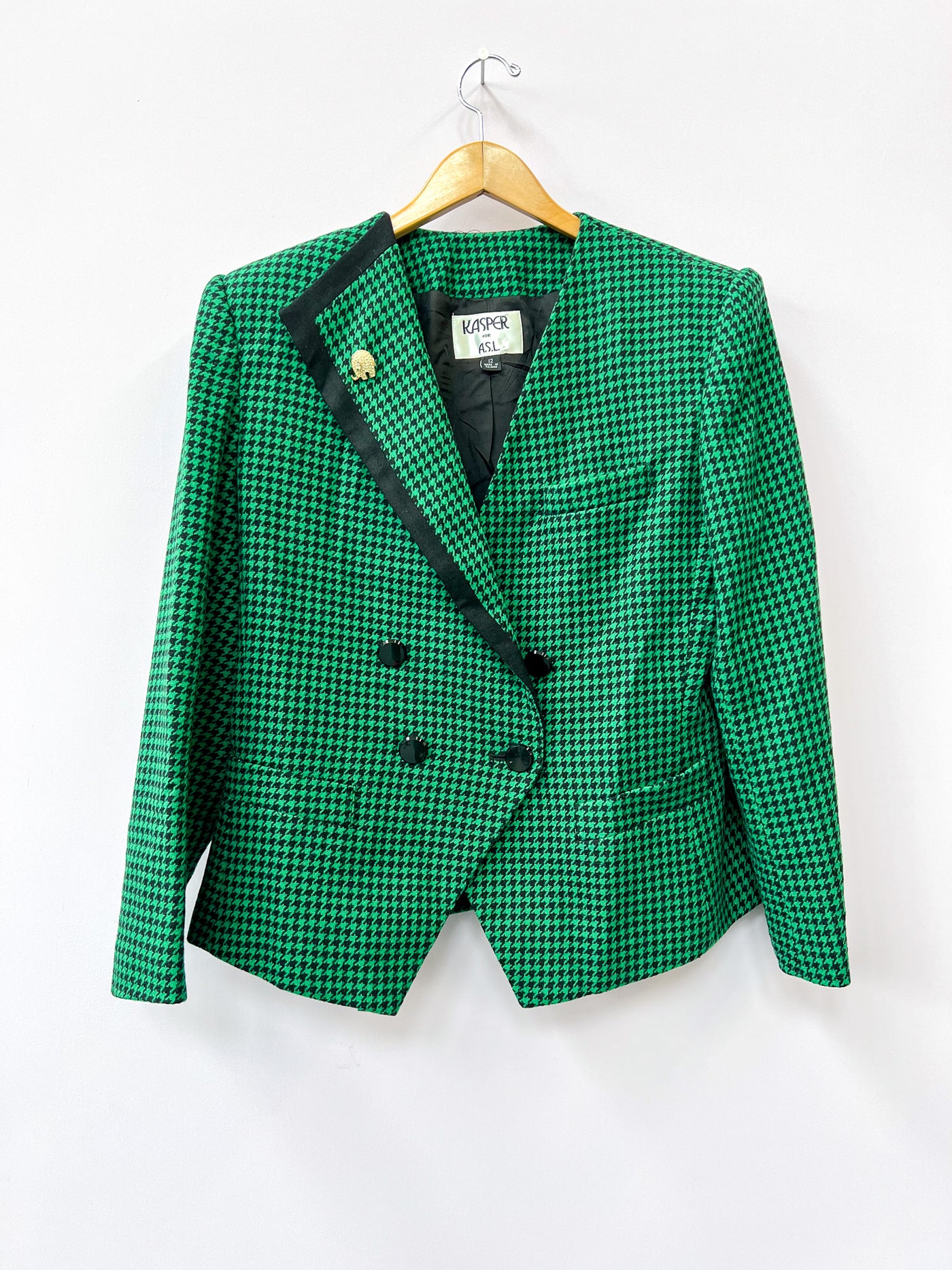 Emerald Green Houndstooth Asymmetrical Blazer - Medium