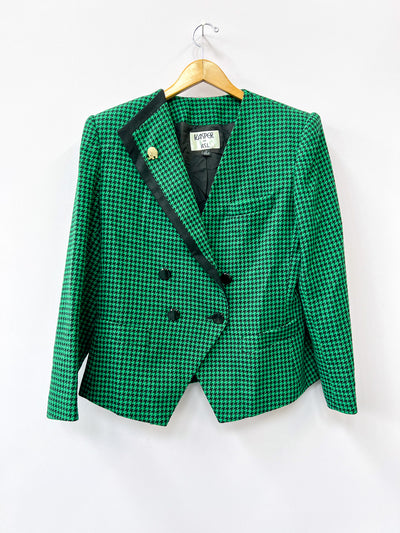 Emerald Green Houndstooth Asymmetrical Blazer - Medium