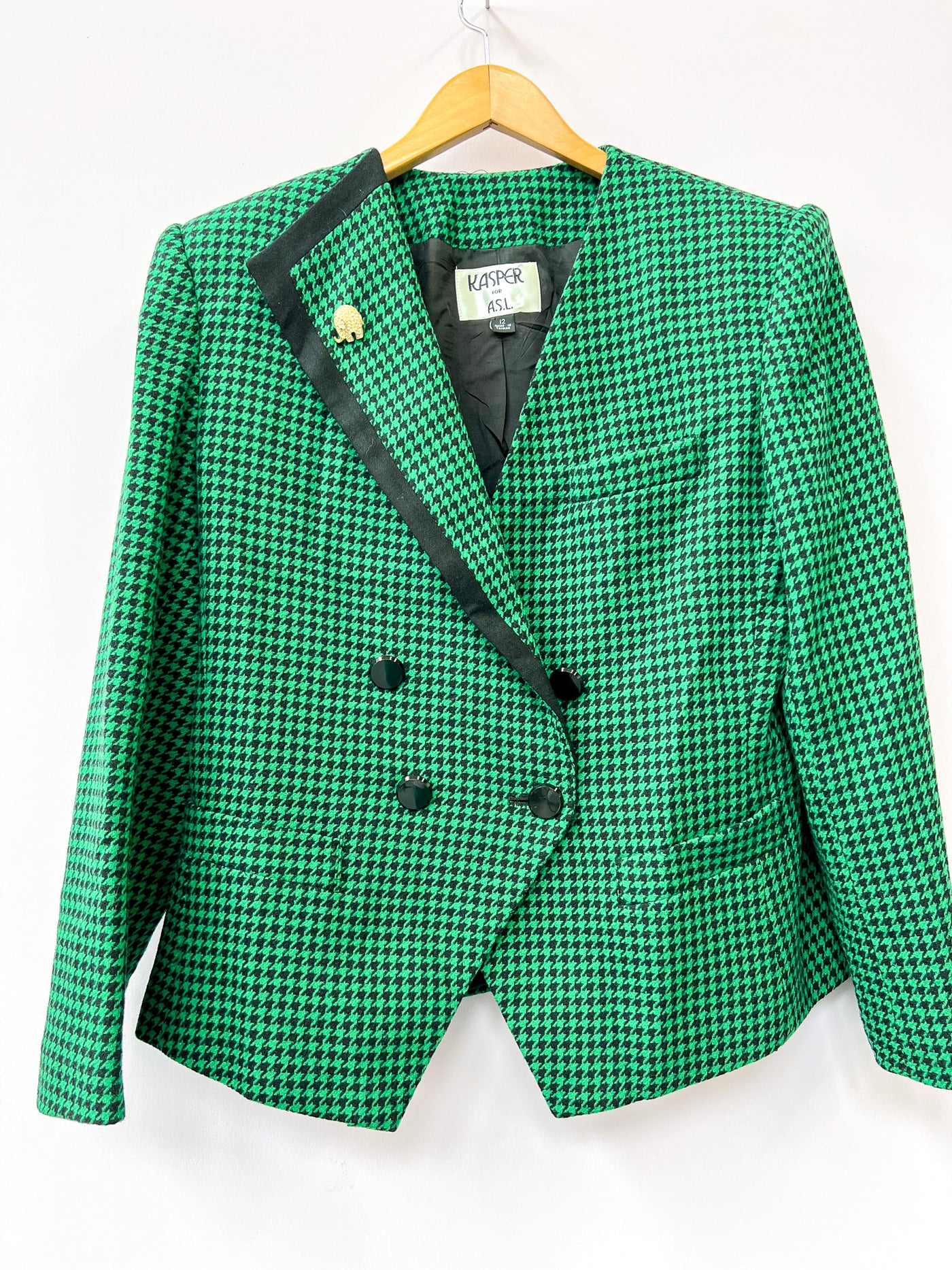 Emerald Green Houndstooth Asymmetrical Blazer - Medium