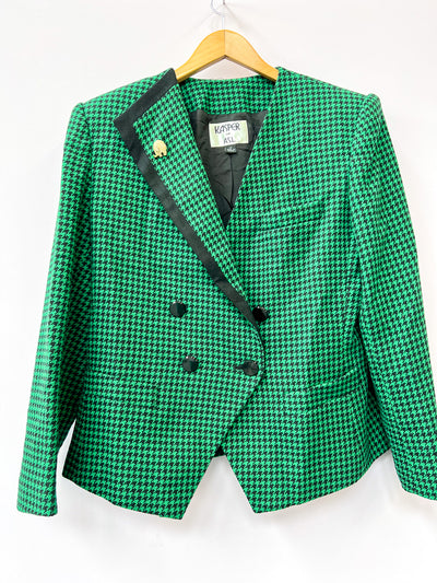 Emerald Green Houndstooth Asymmetrical Blazer - Medium