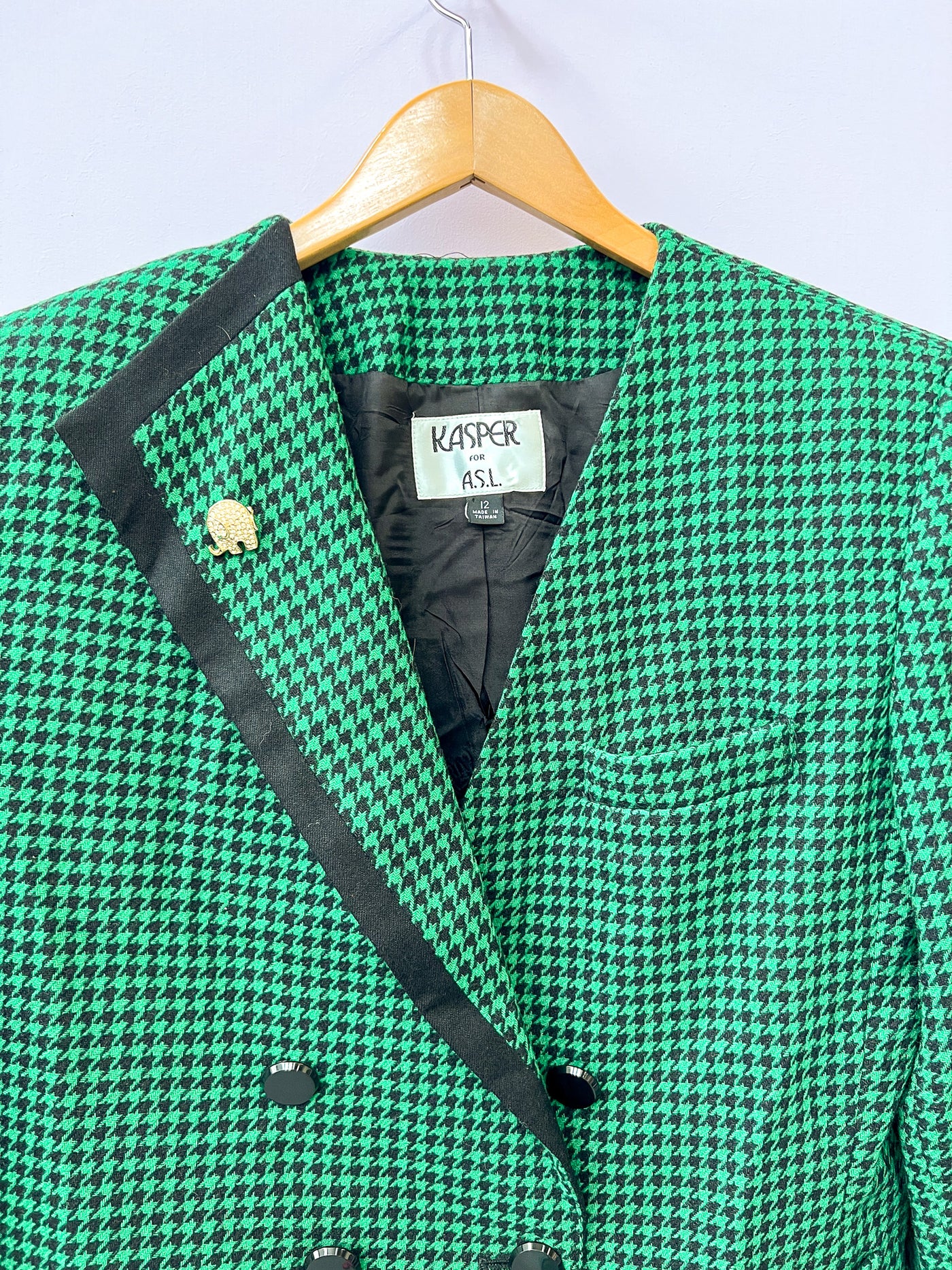 Emerald Green Houndstooth Asymmetrical Blazer - Medium