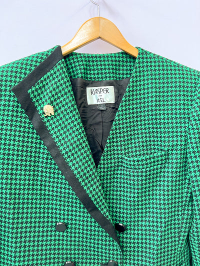 Emerald Green Houndstooth Asymmetrical Blazer - Medium