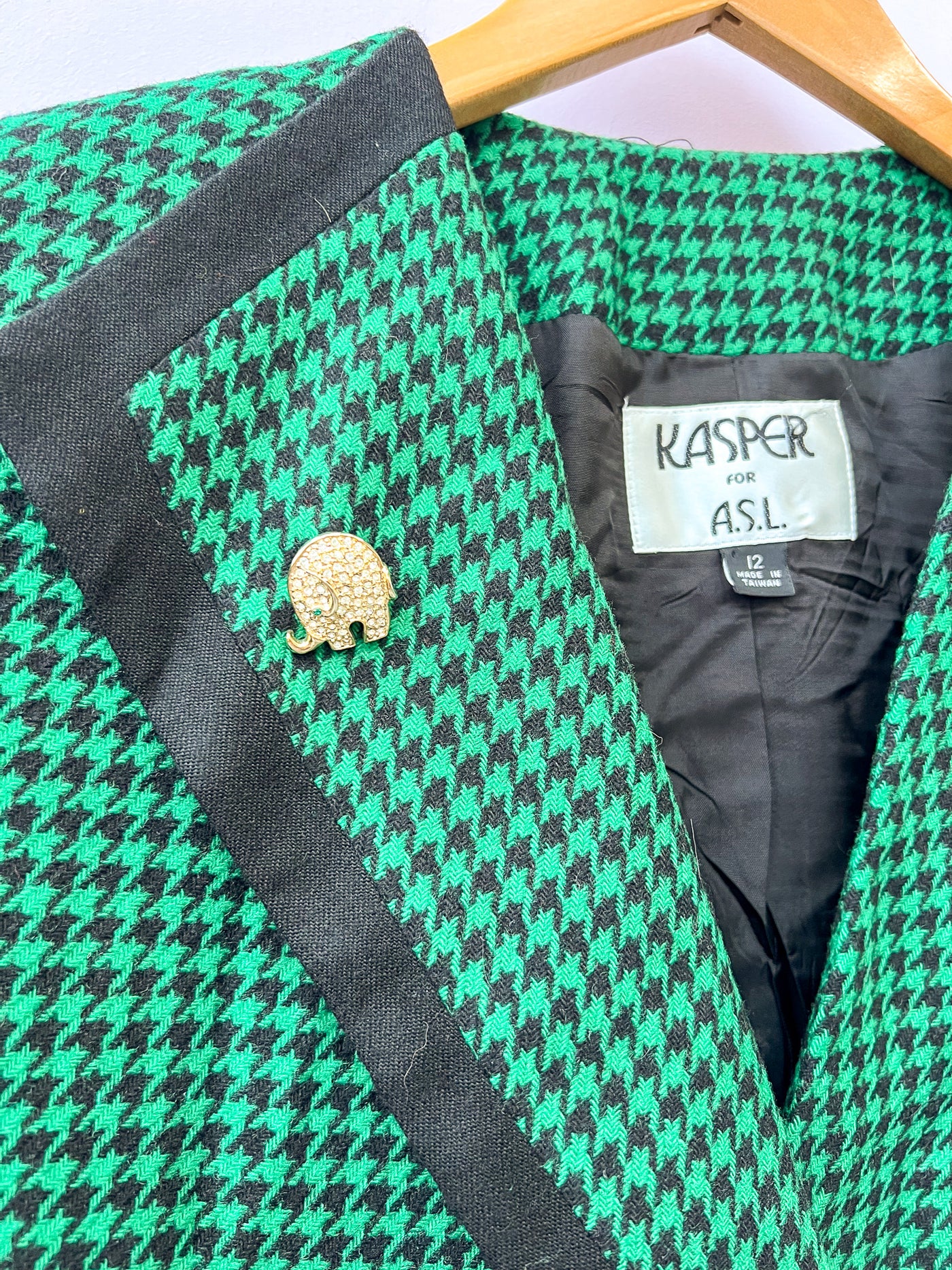 Emerald Green Houndstooth Asymmetrical Blazer - Medium