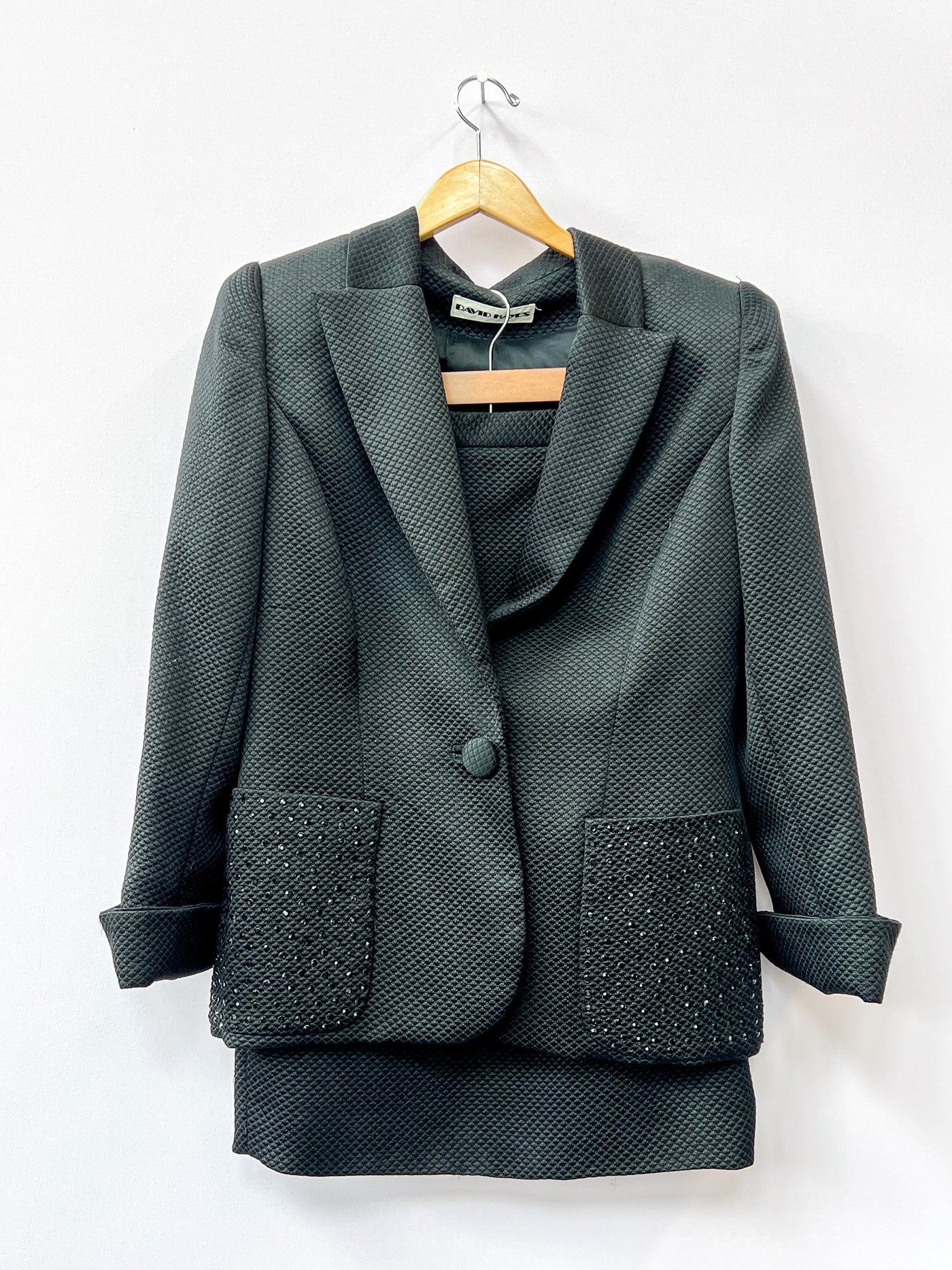 Black Rhinestone Blazer and Skirt Set - Medium