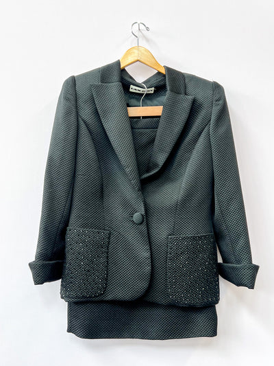 Black Rhinestone Blazer and Skirt Set - Medium