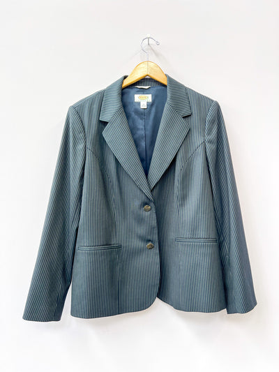 Navy Blue with Cream and Brown Stripe Fitted Blazer-Large