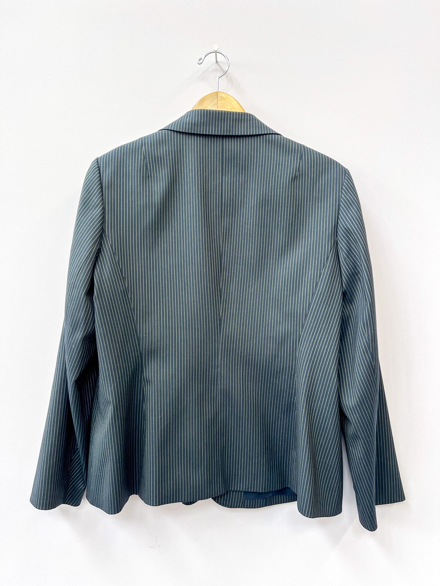 Navy Blue with Cream and Brown Stripe Fitted Blazer-Large