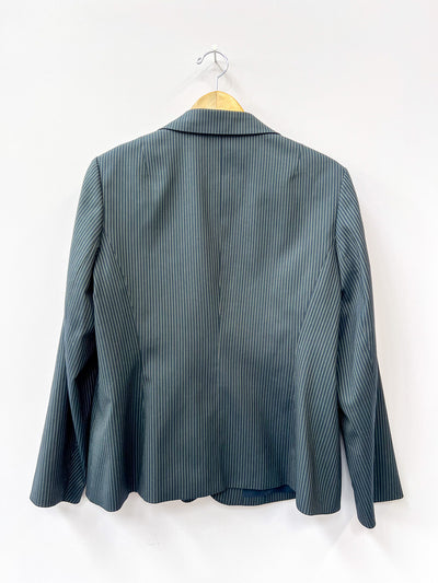 Navy Blue with Cream and Brown Stripe Fitted Blazer-Large