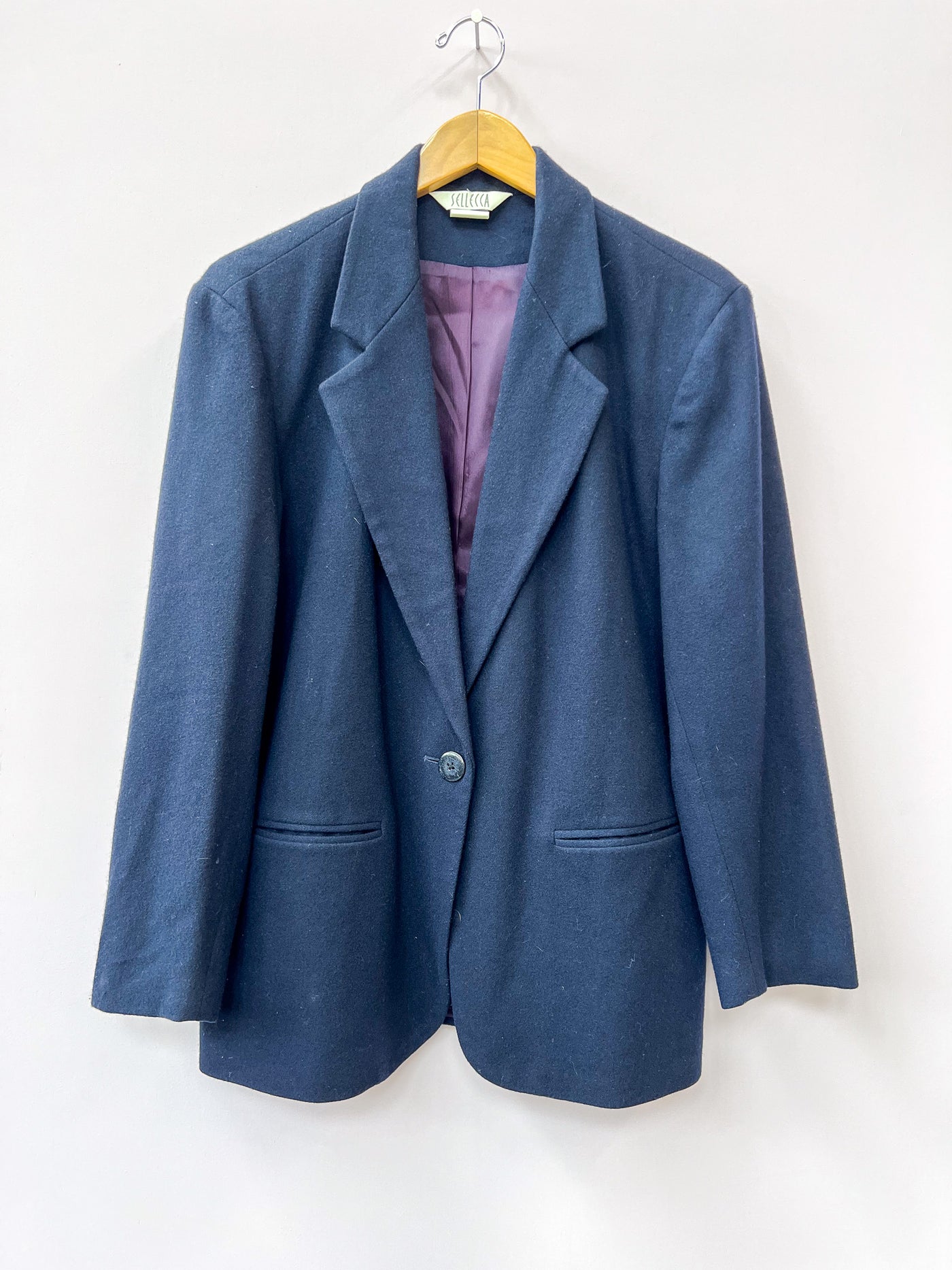 Navy Blue Brushed Wool Blazer - Medium
