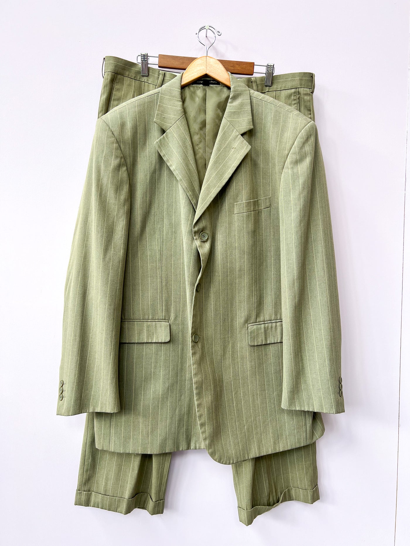 Soft Green Pinstripe Suit 48L/42