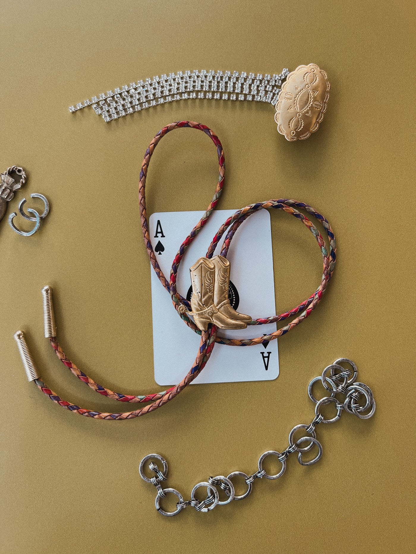Gold Cowboy Boot Leather Bolo Tie