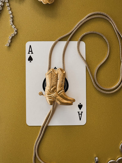 Gold Cowboy Boot Bolo Tie
