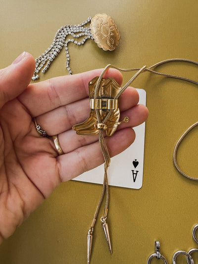 Gold Cowboy Boot Bolo Tie