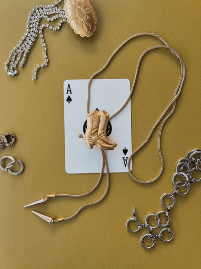 Gold Cowboy Boot Bolo Tie