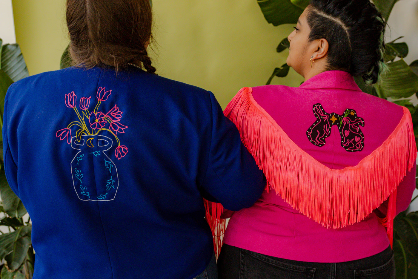 Blue Vase Chain Stitch Plus Size Blazer