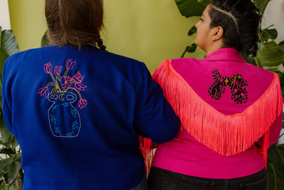 Blue Vase Chain Stitch Plus Size Blazer