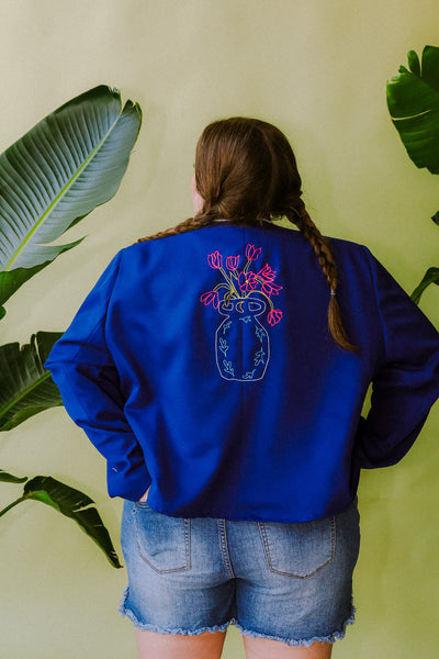 Blue Vase Chain Stitch Plus Size Blazer