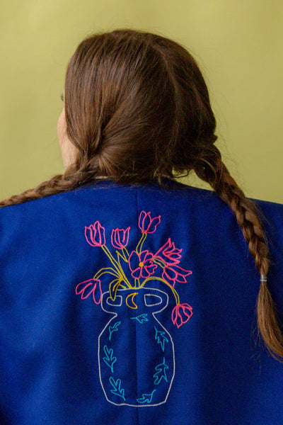 Blue Vase Chain Stitch Plus Size Blazer