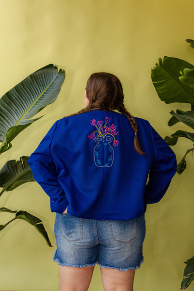 Blue Vase Chain Stitch Plus Size Blazer