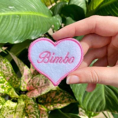 Bimbo White and Pink Heart Embroidered Iron-on Patch