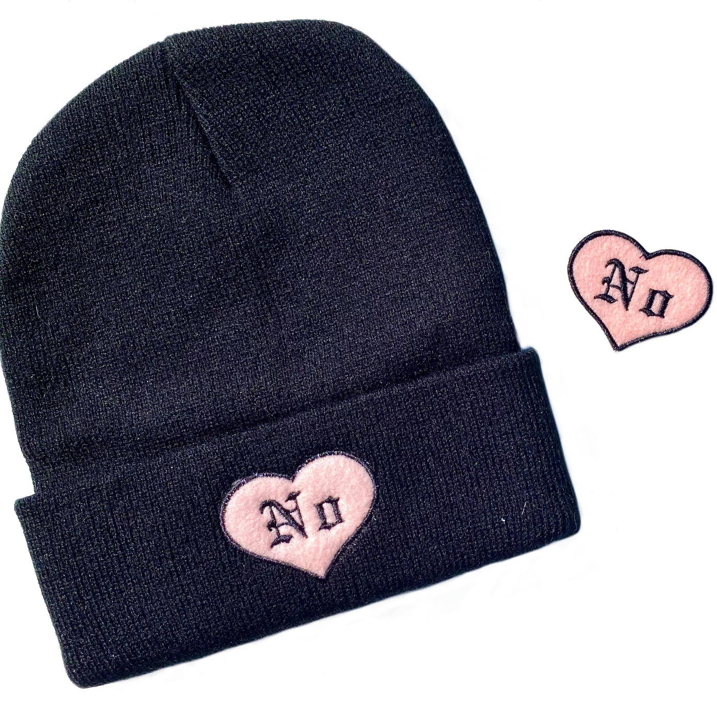 No Pink and Black Heart Embroidered Iron-on Patch